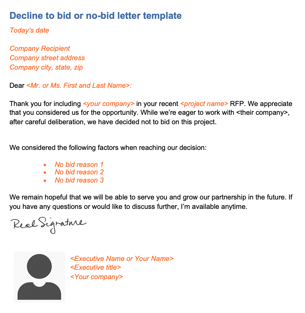 Decline to bid letter template